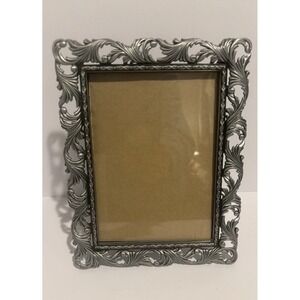 Picture Frame Vintage Ornate Floral Photo Holds‎ 5x7 Pewter Silver Scroll
